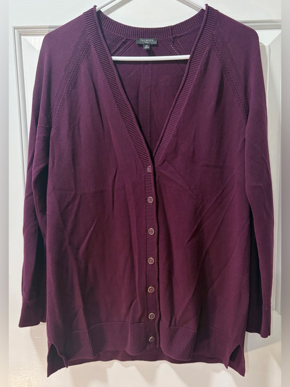 Talbots Purple V-Neck Button Down Raglan Girlfriend Cardigan Sweater - SP